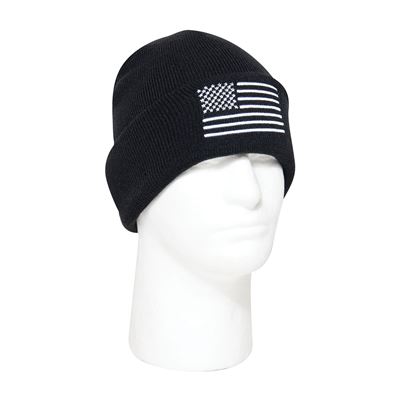 CAP US Flag Embroidered Watch BLACK with WHITE Flag