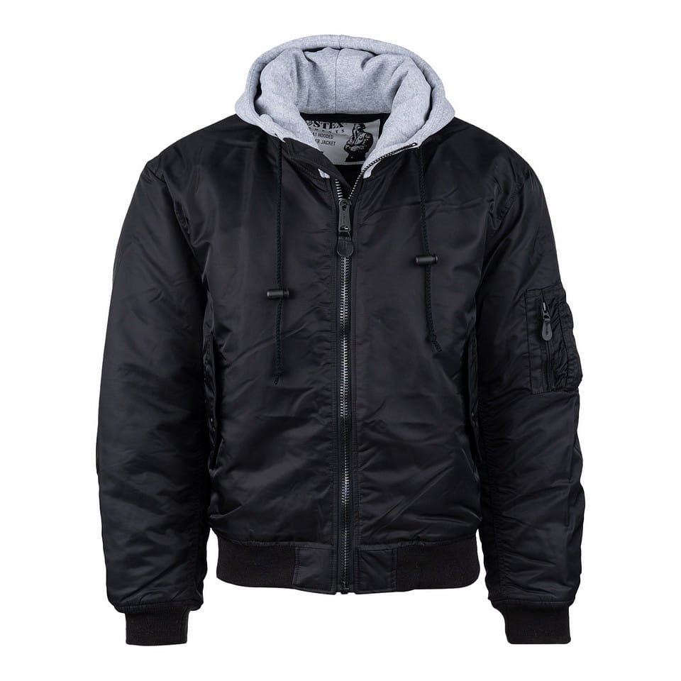 Hooded Bomber Bomber Shell Jacket Hooded Bomber Jacket MA-1 BLACK
