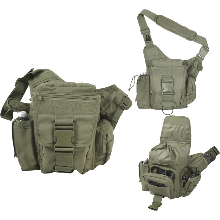 ROTHCO ADVANCED TACTICAL bag over his shoulder OLIVE MILITARY RANGE