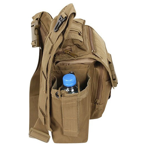 ROTHCO tactical bag over his shoulder COYOTE MILITARY RANGE