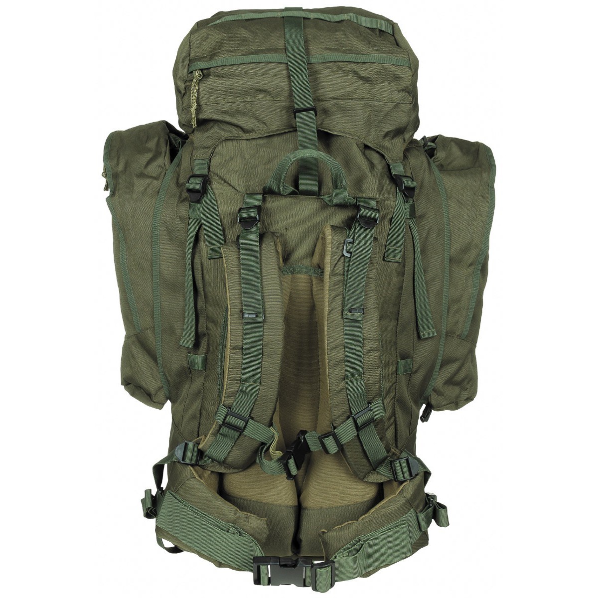 MFH int. comp. Backpack Alpin 110 L 2 removable side pockets OLIVE ...