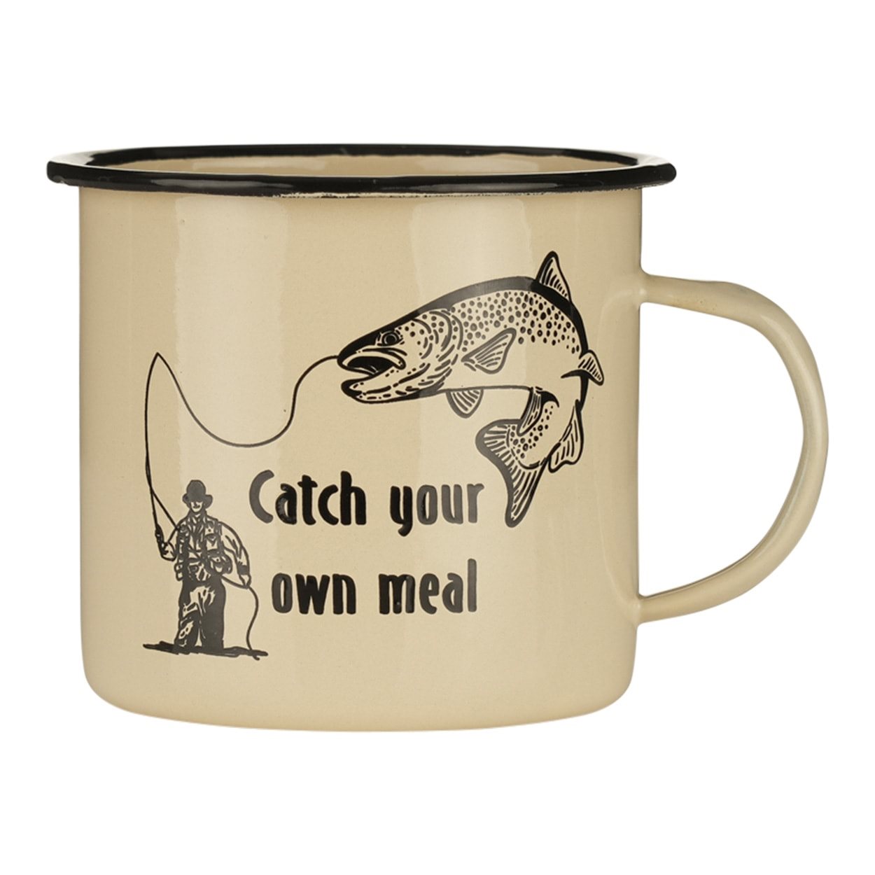 Enamel mug CATCH YOUR OWN MEAL 500 ml TAN FOSCO 311068 L-11