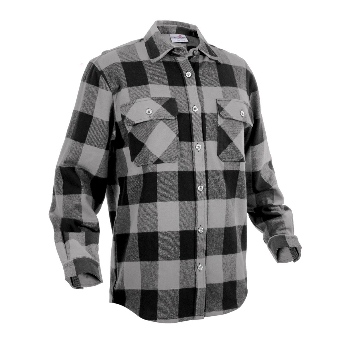 Heavyweight Buffalo Plaid Flannel Shirt GREY ROTHCO 4690 L-11