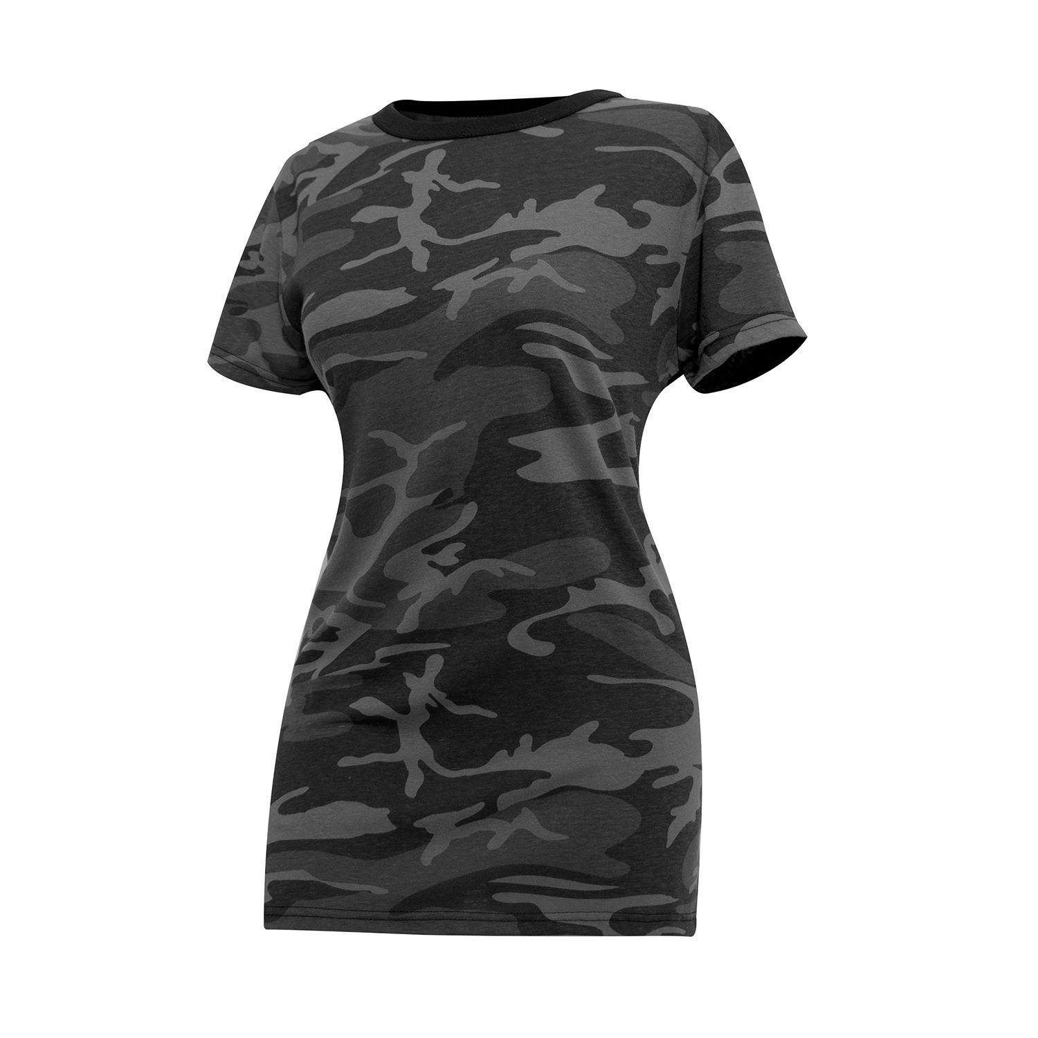 ROTHCO women's Long Length Camo T-Shirt BLACK CAMO MILITARY RANGE