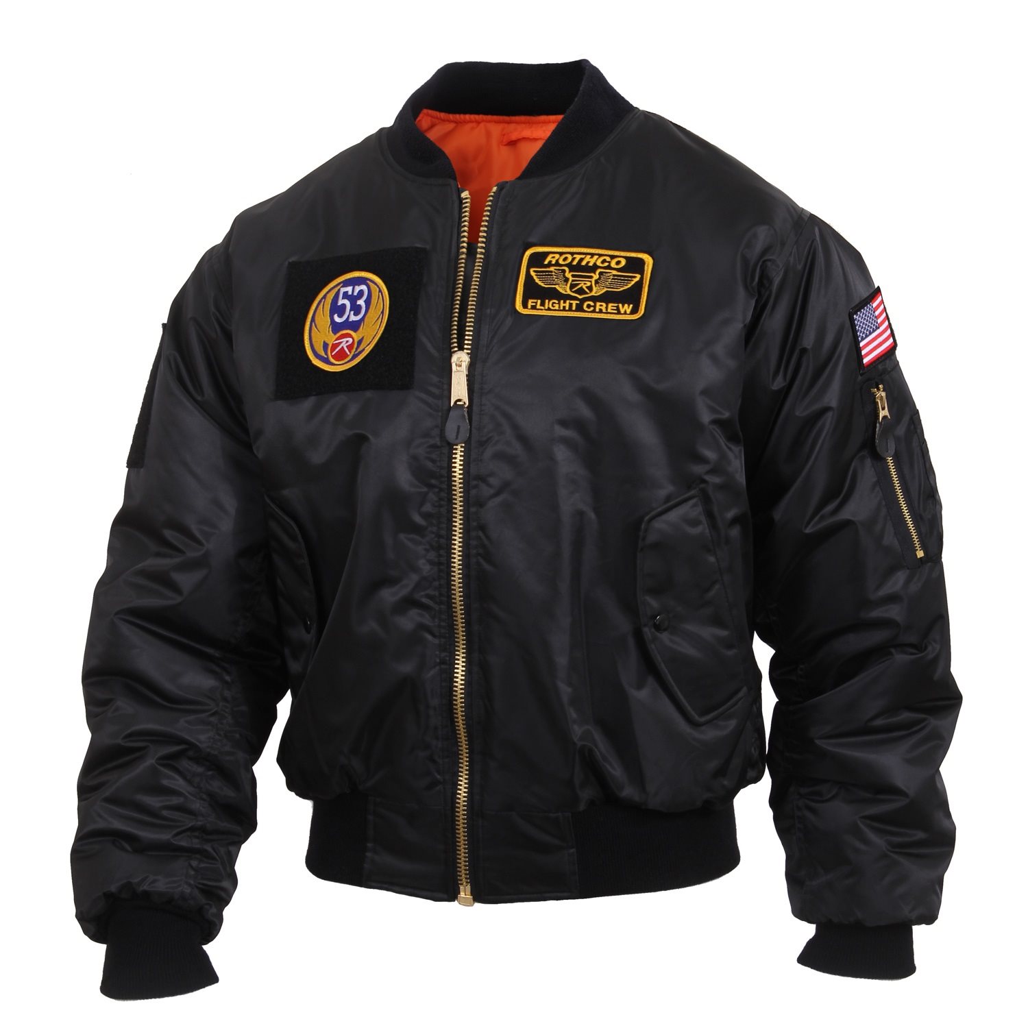 ROTHCO jacket with patches MA1 FLIGHT BLACK MILITARY RANGE