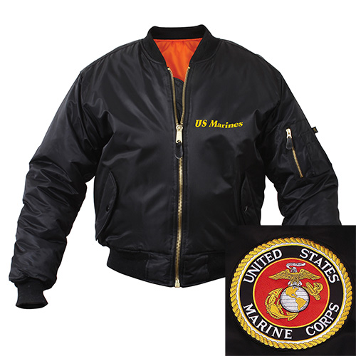 MA1 pilot jacket with embroidered USMC BLACK ROTHCO 7460 L-11
