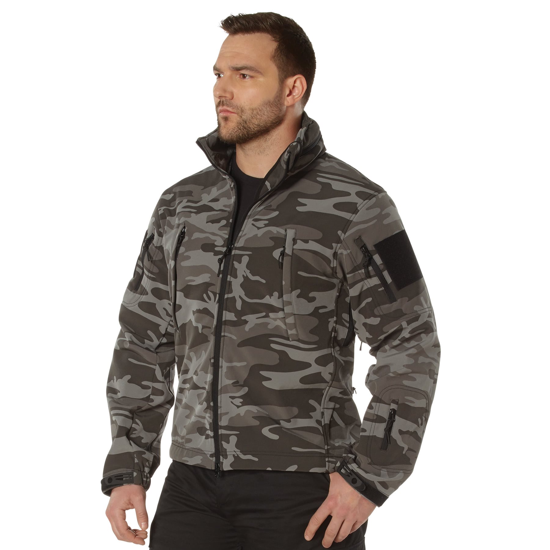 TACTICAL hooded jacket softshell BLACK CAMO ROTHCO 97675 L-11