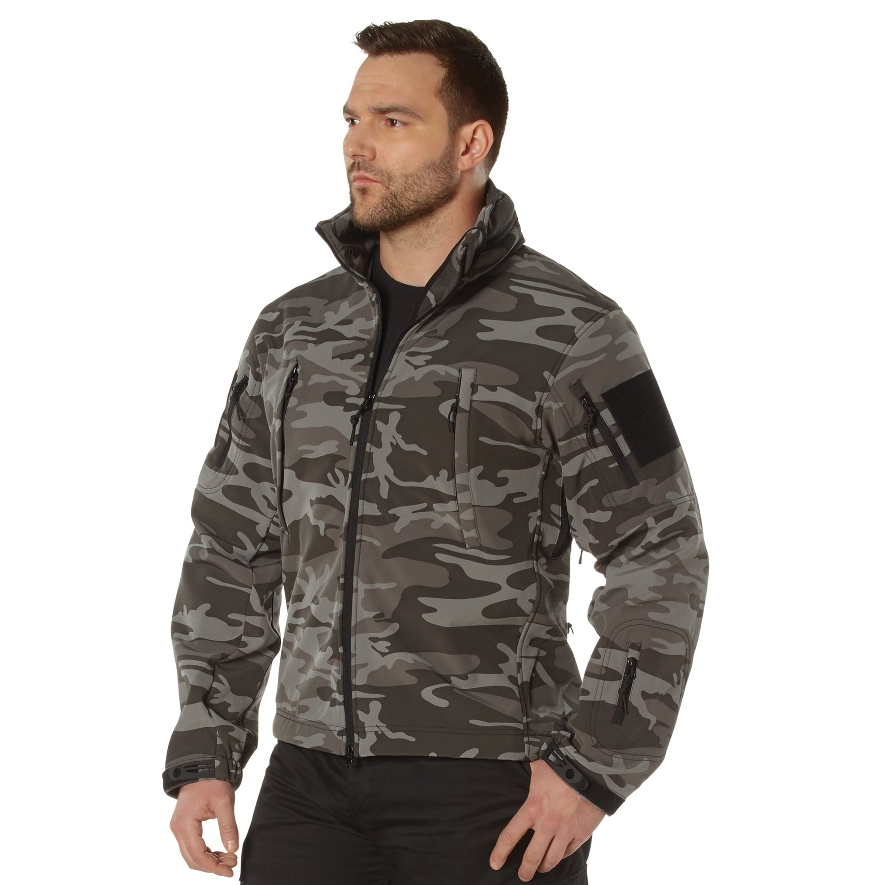 TACTICAL hooded jacket softshell BLACK CAMO