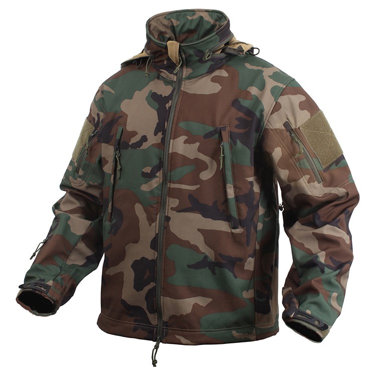 ROTHCO TACTICAL hooded jacket softshell WOODLAND MILITARY RANGE
