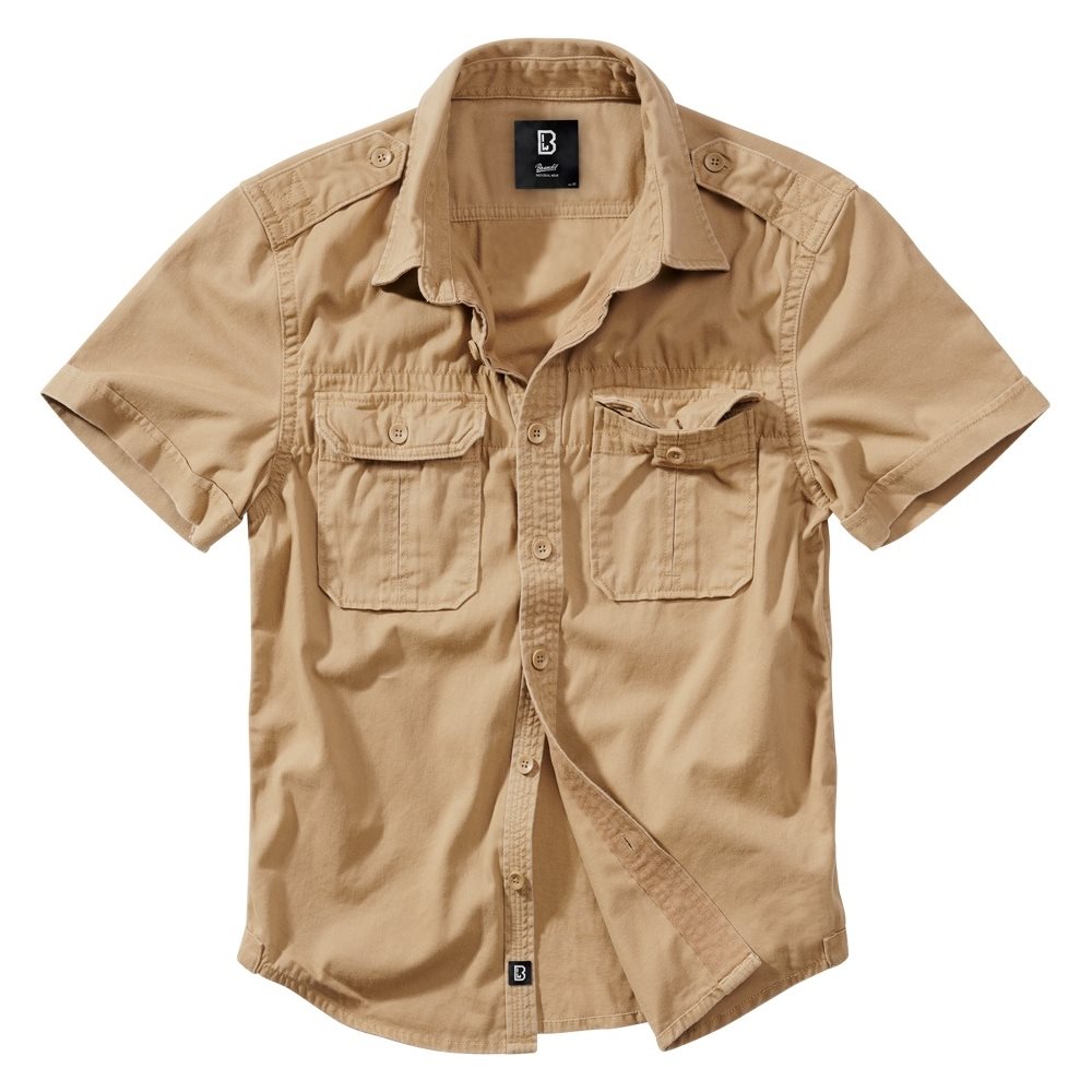 Shirt style VINTAGE short sleeve CAMEL KHAKI BRANDIT 4024-70 L-11