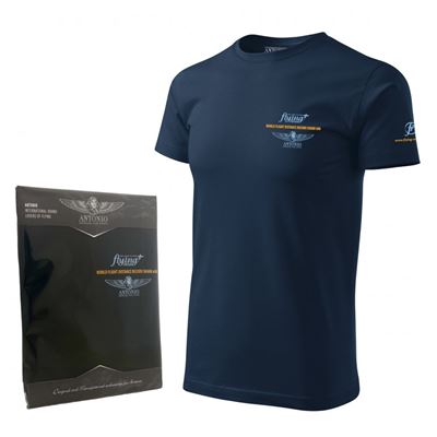 T-shirt world flight distance RECORD BLUE