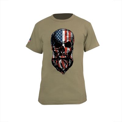 US Flag Bearded Skull T-Shirt COYOTE BROWN