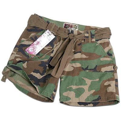 Women's short pants with belt ARMY WOODLAND