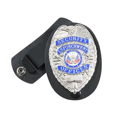 Pouch leather badge holder with clip, swivel