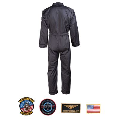 Zipped overalls US type pilot with patches BLACK