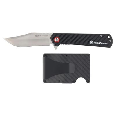 Set of folding knife and money clip