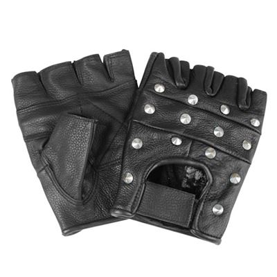 BIKER fingerless gloves with studs BLACK