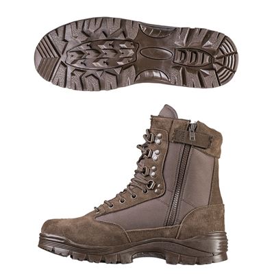 Tactical boots with zipper YKK BROWN