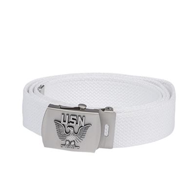 WHITE trouser belt with USN emblem on the buckle