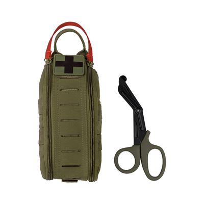 LASER CUT MOLLE zip-up IFAK medical pouch including scissors GREEN