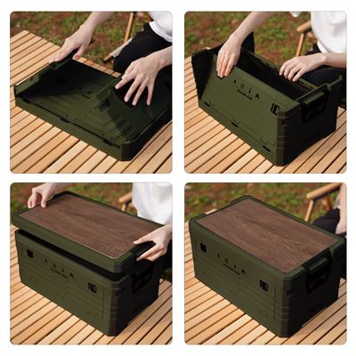 Folding box with lid and wooden top 32L GREEN NILS Camp 15-03-610 2