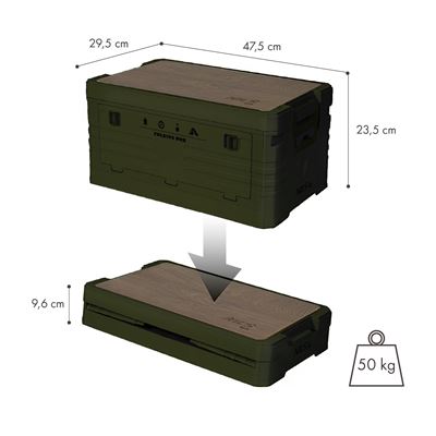 Folding box with lid and wooden top 32L GREEN NILS Camp 15-03-610 11