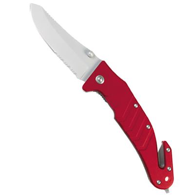 Folding knife with pocket clip and handle incisors in RED
