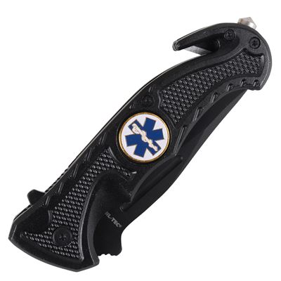 Folding knife with pocket clip and handle incisors in RESCUE