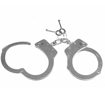 DOUBLE LOCK police handcuffs, chain silver