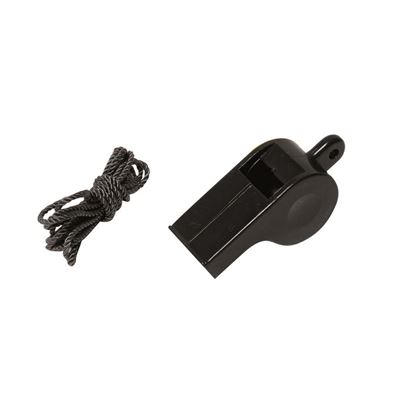 U.S. Plastic Whistle with cord BLACK