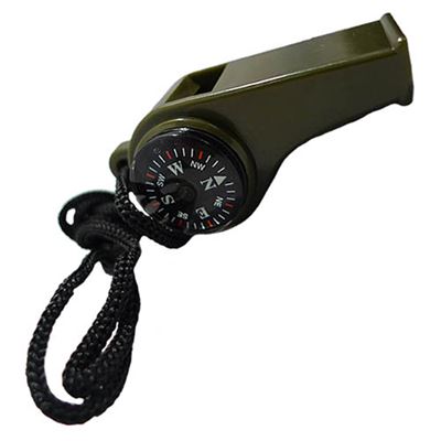 Plastic whistle with compass and thermometer OLIVE