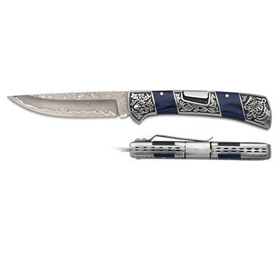 Damascus folding penknife BLUE STAMINA