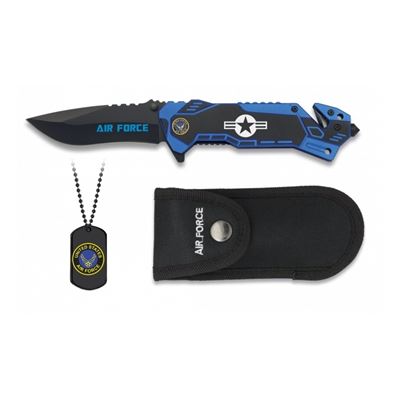 Folding Knife AIR FORCE with Dog Tag and Sheath