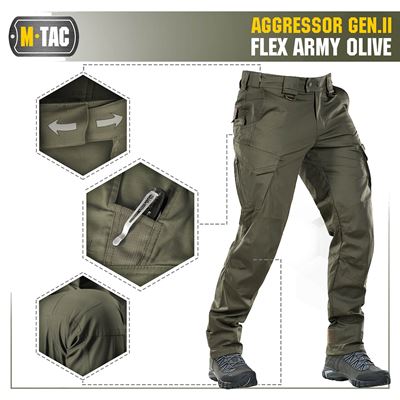 Taktické kalhoty AGGRESSOR Gen. II Flex ZELENÉ M-TAC 20058062 22