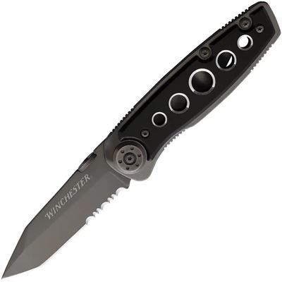 Folding Knife PARFIVE Partially Serrated Tanto Blade BLACK