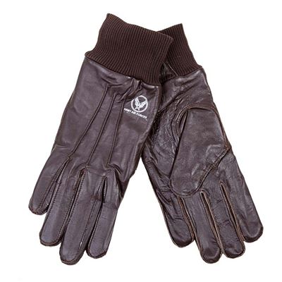 Air Force leather pilot gloves with knitted cuffs BROWN