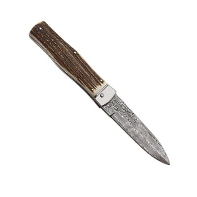 Ejecting knife DAMASCUS STEEL/DEER HORN