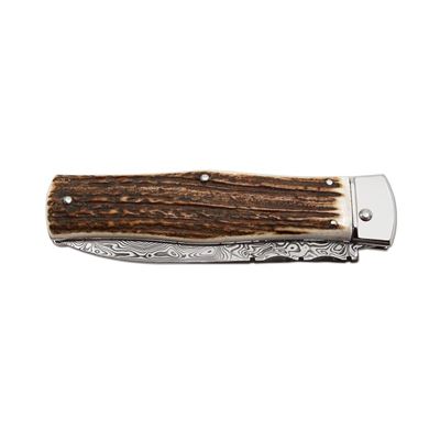 Ejecting knife DAMASCUS STEEL/DEER HORN