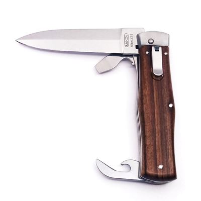 Ejector knife with wooden handle