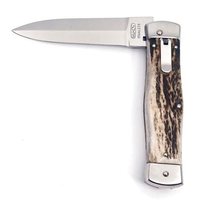 HAMMER stainless steel blade ejector handle deer antlers