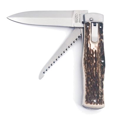 2/KP stainless steel blade ejector handle RIGHT antlers