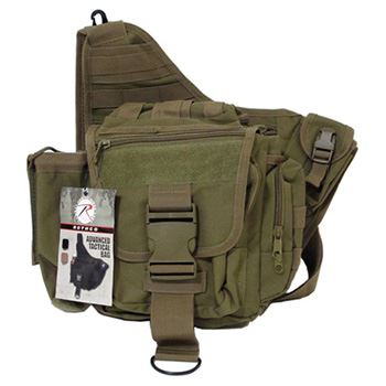 ADVANCED TACTICAL bag over his shoulder OLIVE