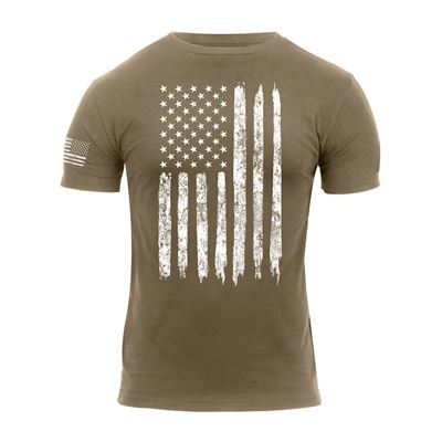 Distressed US Flag Athletic Fit T-Shirt COYOTE BROWN