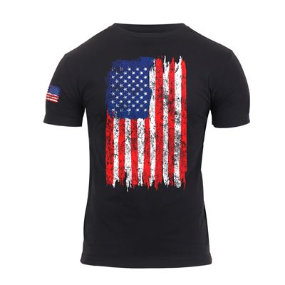 Distressed US Flag Athletic Fit T-Shirt BLACK