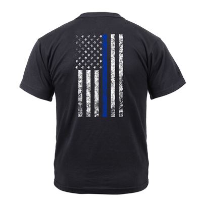 Thin BLUE LINE SHIELD T-Shirt US flag BLACK