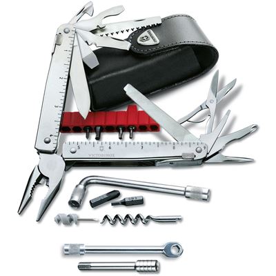 Tools multifunction SWISSTOOL PLUS silver in leather case (instead of ratchet handles)