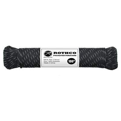 Cord Paracord polyester 550LB 30 m 4 mm BLACK / REFLECTIVE THREAD