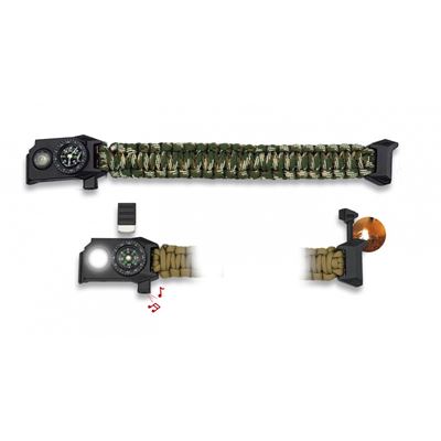 Bracelet with compass, whistle and flashlight CAMO