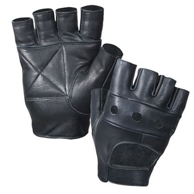 Leather fingerless gloves BIKER BLACK