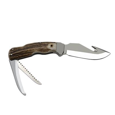 Stainless steel hunting knife with a fixed blade antler handle